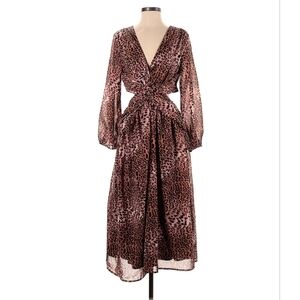 Anthropologie NWT RANNA GILL Printed Cut-Out Midi Dress/ Brown/size M